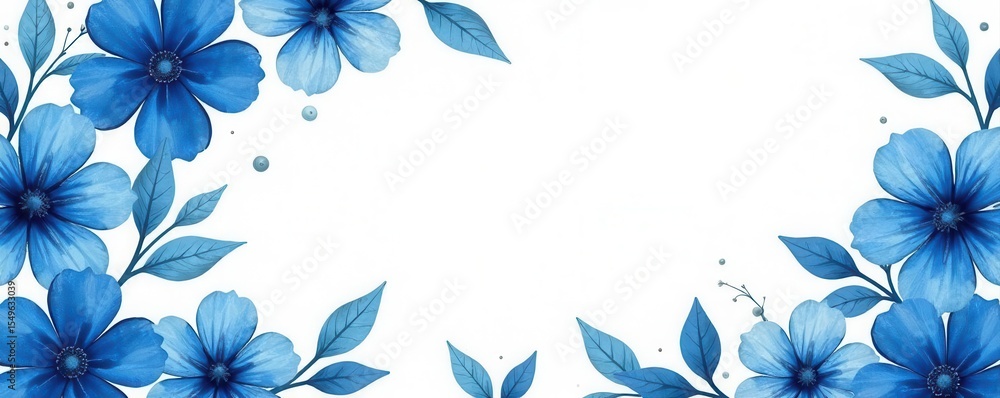 Fototapeta premium Intricate blue floral watercolor frame on white, element, white, design