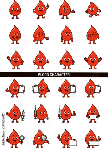 Cute Blood Drop Character Illustration