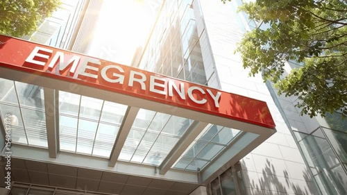 Hospital Emergency Entrance: A modern hospital emergency entrance with a bright red sign. The image evokes a sense of urgency and hope.
