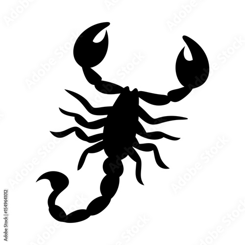 Simple black scorpion silhouette on a white background with menacing claws