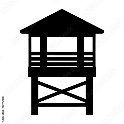 Silhouette of a lifeguard tower or beach hut with a roof structure