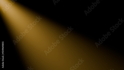 Yellow spotlight on black background. Yellow light beam on black background. Banner for product presentation, realistic photo space.