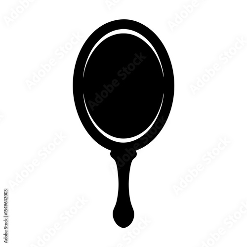 Black Silhouette of a Hand Mirror with Round Head and Elongated Handle