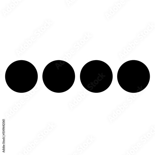 Four black circles arranged horizontally on a white background art representation