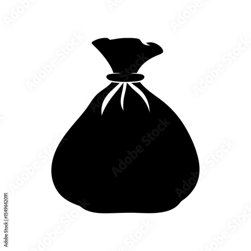 Simple black and white illustration of a knotted bag silhouette design
