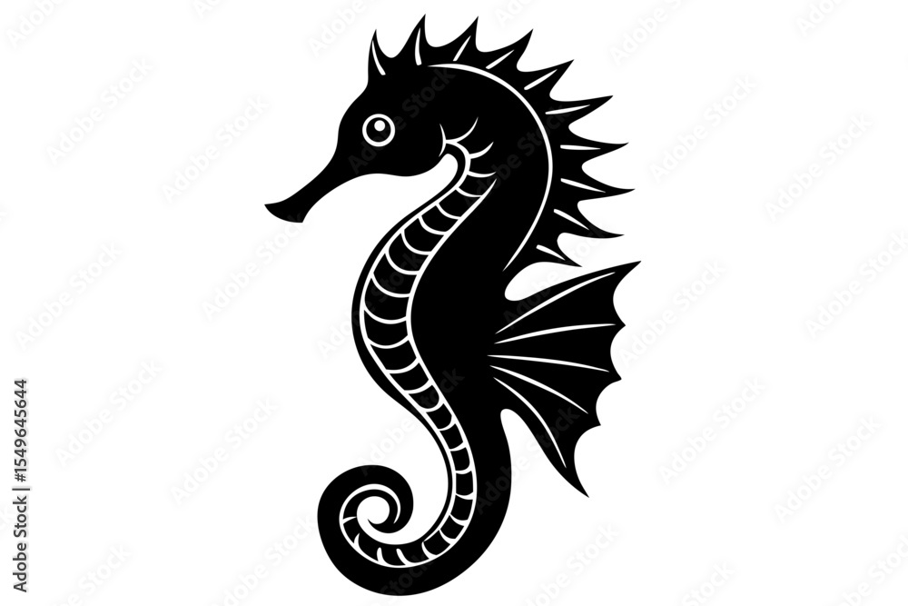 Obraz premium Silhouette Vector Art Illustration of Stylized Seahorse Icon Design in Black and White