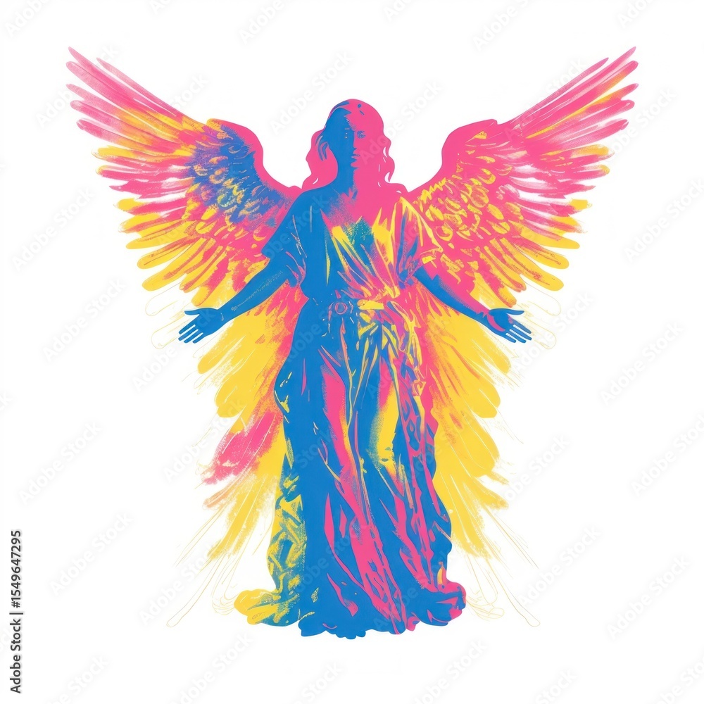 Obraz premium Angel Risograph style art white background representation.