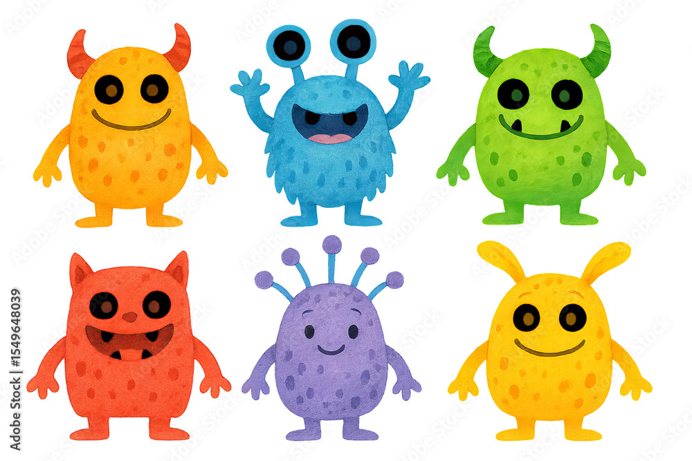 Png set of cheerful colorful cartoon monsters with various expressions isolated on transparent background. concept of playful creatures, fun decor, kids monster illustration. Png set of cheerful colorful cartoon monsters with various expressions isolated on transparent background. concept of playful creatures, fun decor, kids monster illustration.