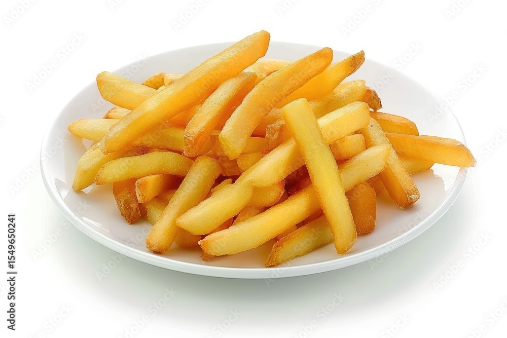 Flawless Visual of French Fries on Plate Isolated on White Background Flawless Visual of French Fries on Plate Isolated on White Background