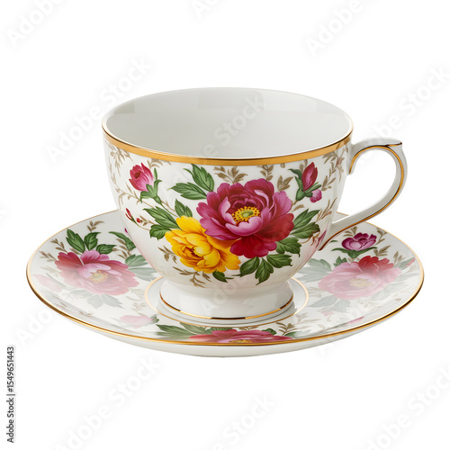 Wallpaper Mural Elegant Porcelain Teacup and Saucer with Vibrant Floral Design Torontodigital.ca