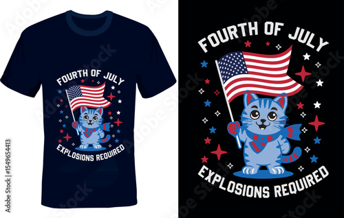 4th of July T-Shirt Design – American Flag & Patriotic Typography with cat 