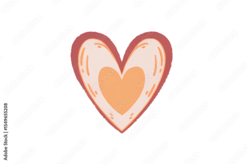 Fototapeta premium Single layered heart illustration in warm peach and orange tones with soft brushstroke textured artistic style, isolated on a transparent background
