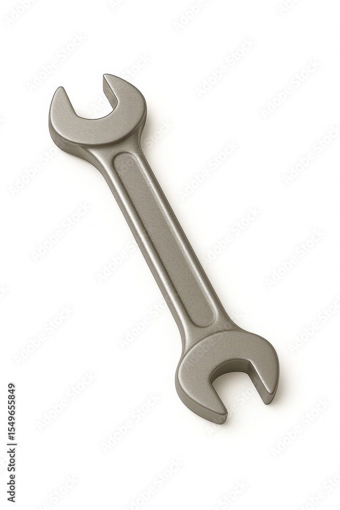 Top-down view of a metallic wrench isolated on a clean white background, showcasing industrial simplicity, function-first design, and the universal symbol of craftsmanship and mechanical precision Top-down view of a metallic wrench isolated on a clean white background, showcasing industrial simplicity, function-first design, and the universal symbol of craftsmanship and mechanical precision