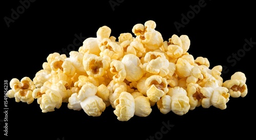 Popcorn, Butter popcorn, Movie popcorn, Buttery Popcorn Pile on Black Background