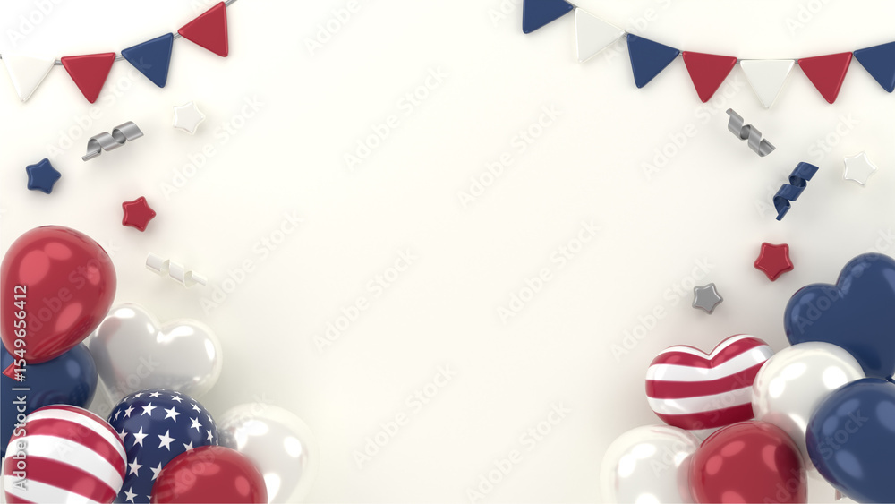 Fototapeta premium Patriotic Balloons and Bunting 4th of July or Memorial Day Background