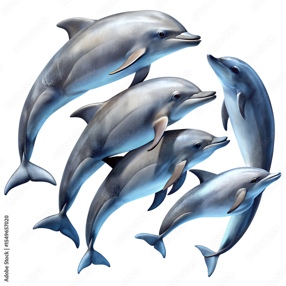 Fototapeta premium six dolphin set isolated on white background