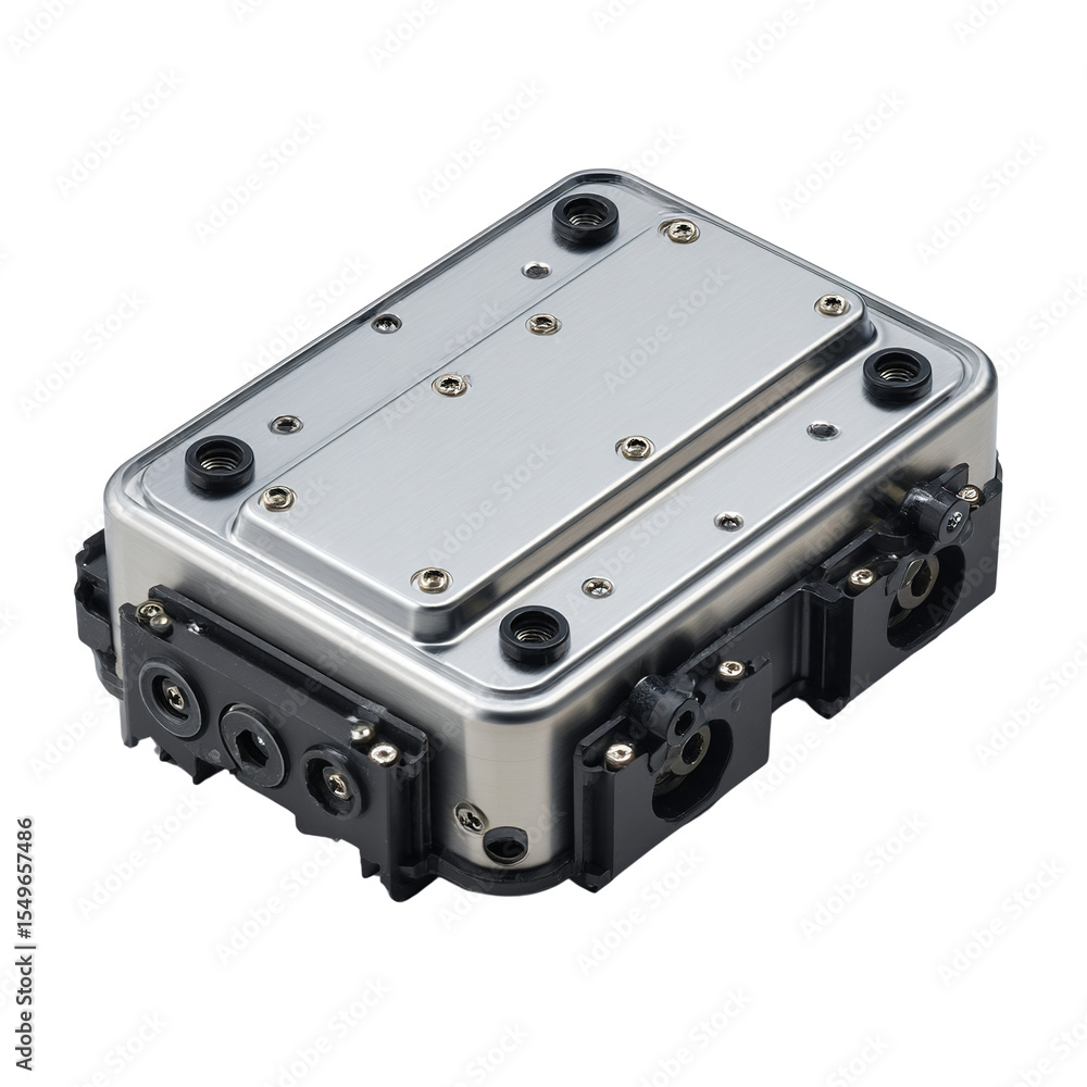 Obraz premium High tech metal device showcasing precision engineering and design detailing against a dark background