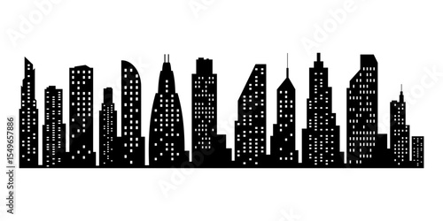 Vector city silhouette. Modern urban landscape. High buildings with windows. Illustration on white background