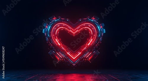 Heart, Neon, Love, Neon Heart Futuristic Love Symbol