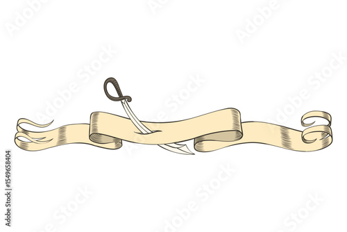 Decorative Ribbon Banner with Pirate Sword Perfect for Titles and Various Texts
