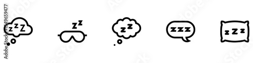 Sleep icon set. Sleepy zzz icon set. Rest zzz symbol. Bedtime symbols. Vector Illustration.