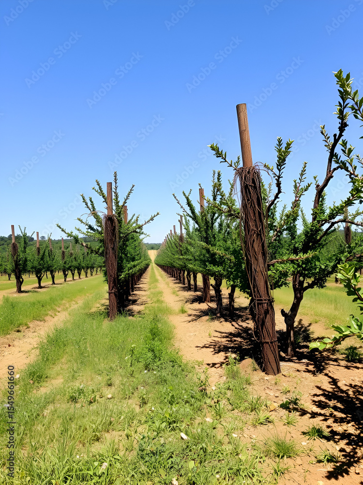 Fototapeta premium Sustainable orchard with windbreaks emission reduction and erosion control