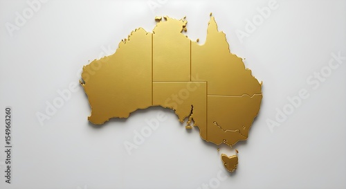 Australia, Map, Golden, Golden 3D Map of Australia with State Borders
