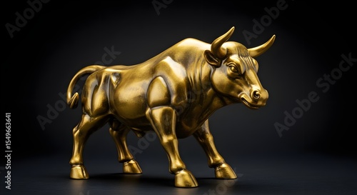 Golden bull, Bull statue, Bronze bull, Golden Bull Statue on Black Background