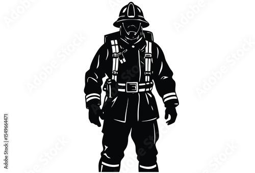 Fireman Rescue Worker Full Gear Silhouette Vector Illustration Emergency Suit Firefighter  icon