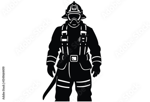 Fireman Rescue Worker Full Gear Silhouette Vector Illustration Emergency Suit Firefighter  icon