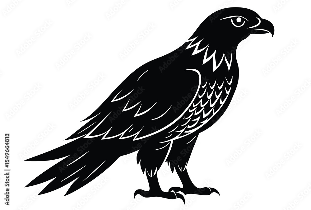 Obraz premium Hawk silhouette vector elements, Flying hawk bird flat icon illustration.