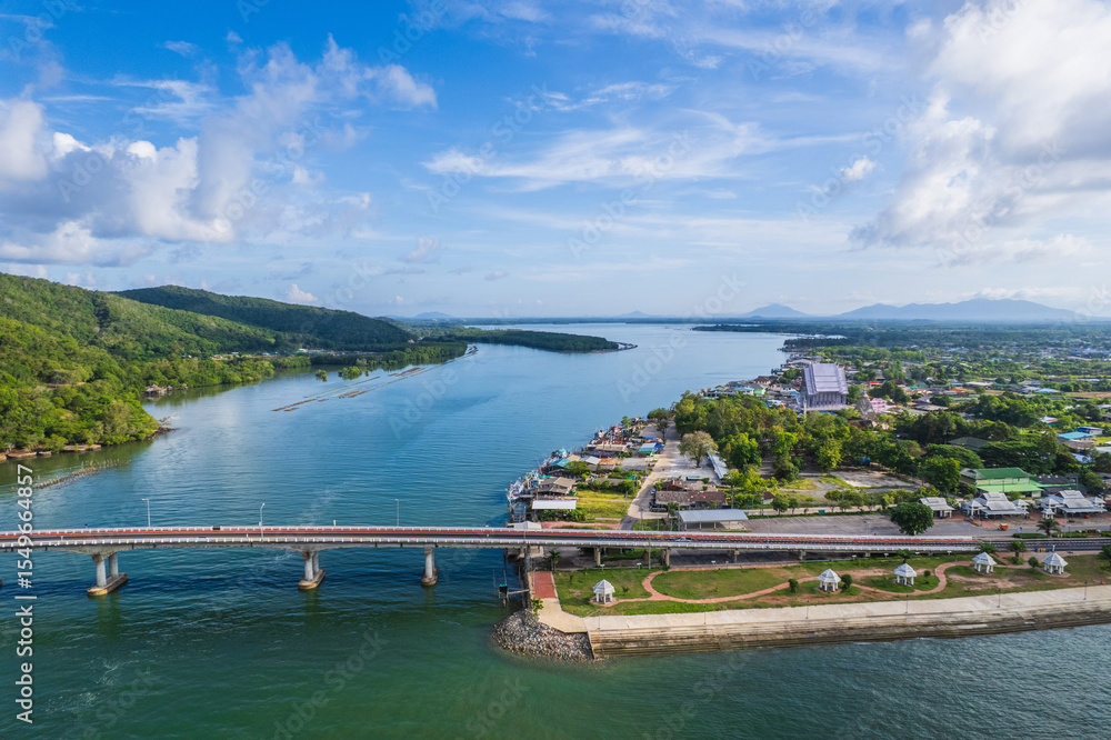 Naklejka premium High angle view of the Kham Nu River Mouth Bridge Chanthaburi province, Thailand.