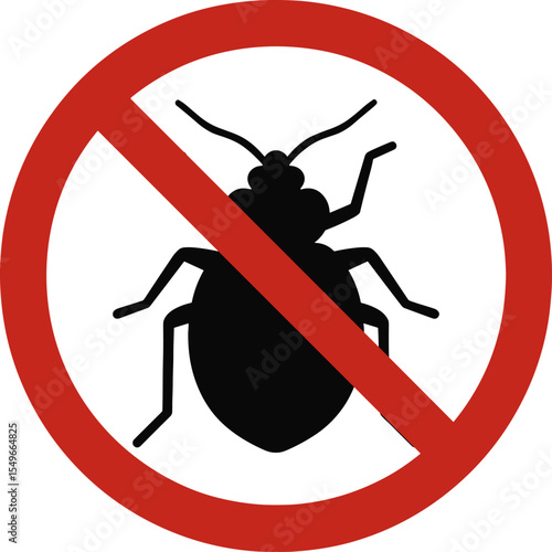 Anti insect sign depicting bug prohibition using red circle and slash symbol