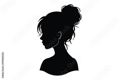 Messy hair bun girl silhouette vector elements flat design illustration for trendy hairstyle