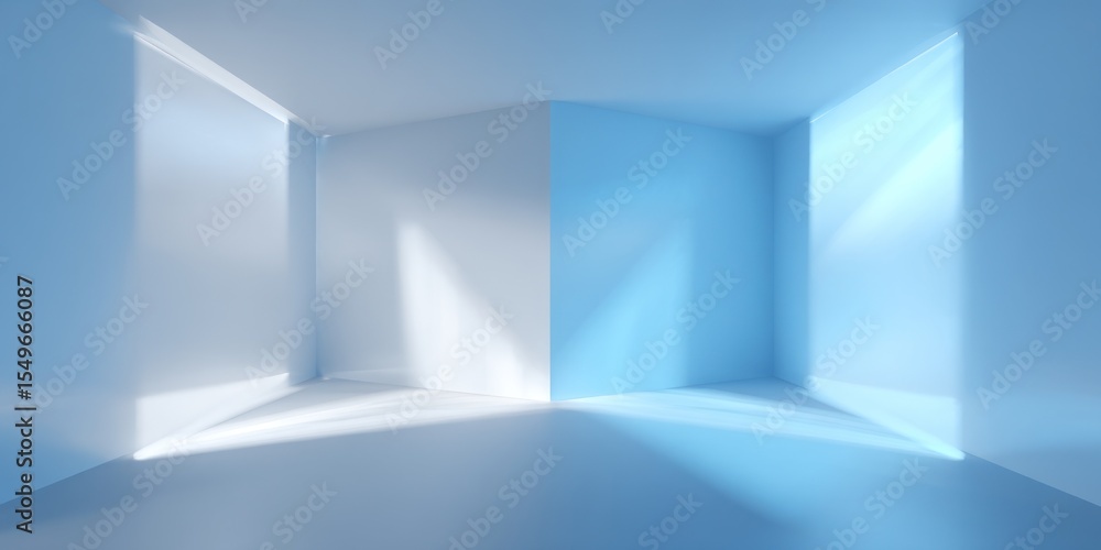 Fototapeta premium A minimalist room with light and shadow play on white and blue walls creating a serene atmosphere look