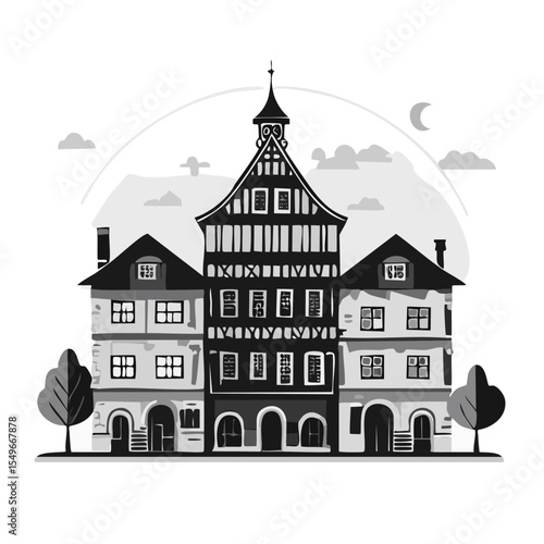 Tübingen, Germany, Historic Architecture Illustration