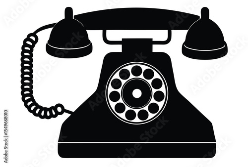 Vintage rotary telephone silhouette vector elements, old retro rotary phone flat icon illustration.