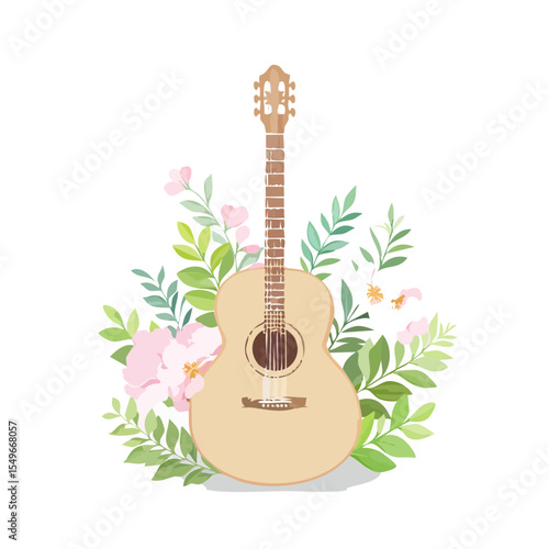 Acoustic Guitar with Floral Arrangement SVG Image