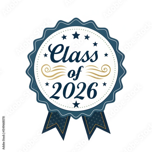 Class of 2026 Graduation Badge Decorative Emblem Navy Blue and Gold