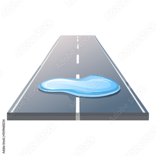 Puddle on the Road SVG Illustration Depicting Weather Hazard