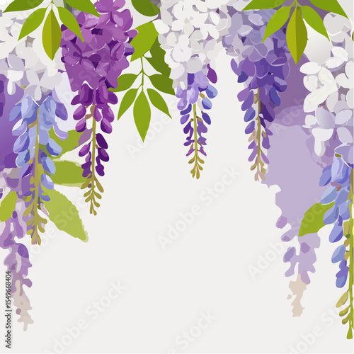 Wisteria Flower Border: Purple, White, and Green Floral Design