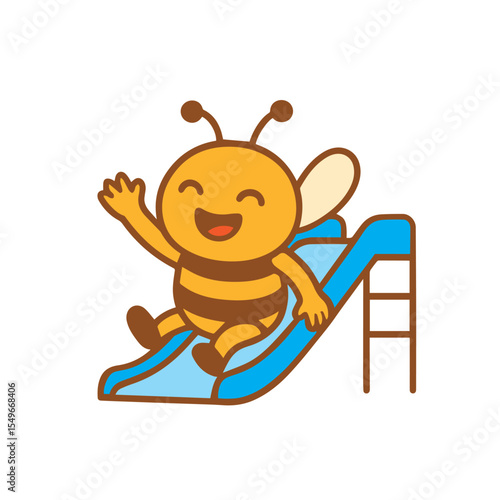 Happy Bee Sliding on a Blue Slide