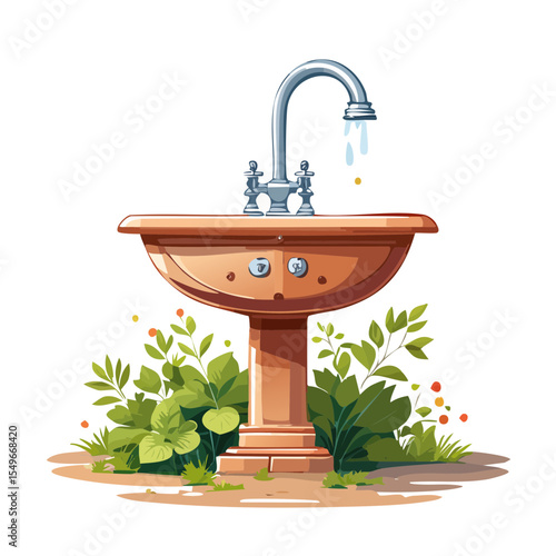Stylish Outdoor Sink with Plants - A Modern Bathroom Fixture