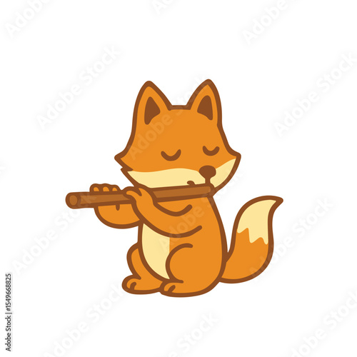 Cute Cartoon Fox Playing a Flute