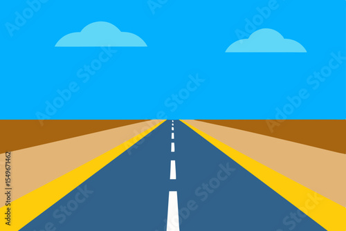 Desert highway stretches towards the horizon under a vast sky, a path of asphalt leading forward into the future