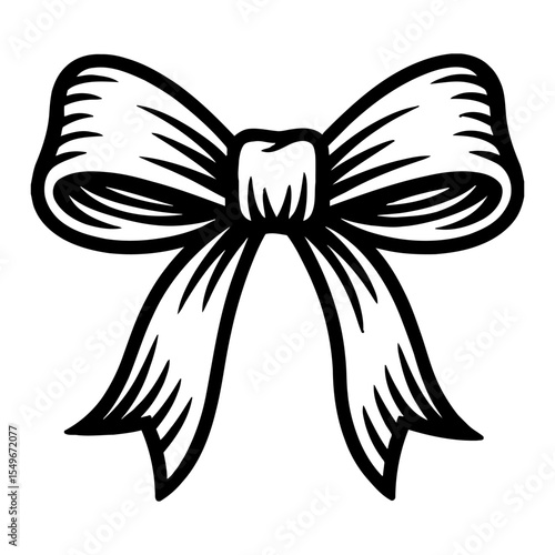 Elegant Ribbon Bow Knot Dua Satu Decorative Black and White Outline Line Art Drawing
