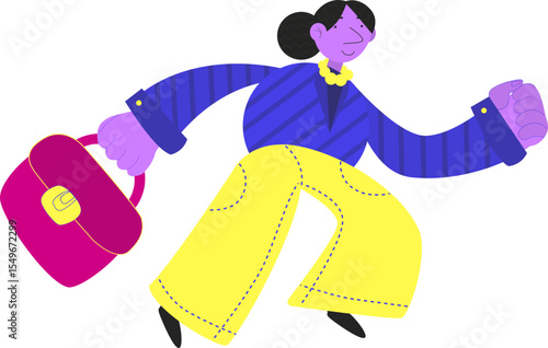 Active woman moving swiftly while holding a business briefcase.