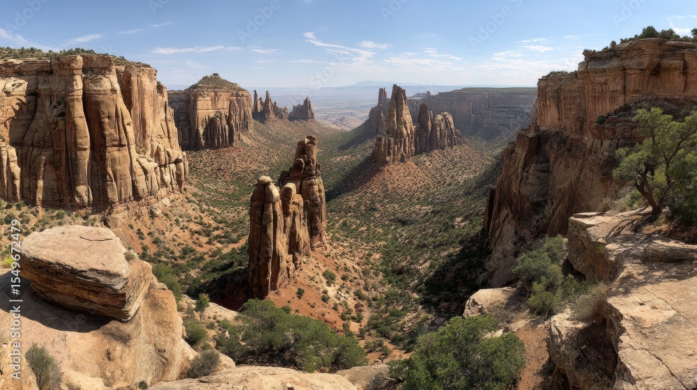 Fototapeta premium Panoramic canyon vista with layered sandstone walls