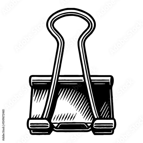 Stationery Clip Binder Paper Note Tool in Black and White Outline Line Art Drawing