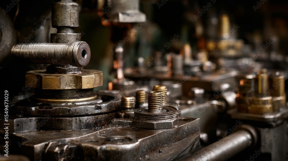 A close up of a machine with many nuts and bolts A close up of a machine with many nuts and bolts